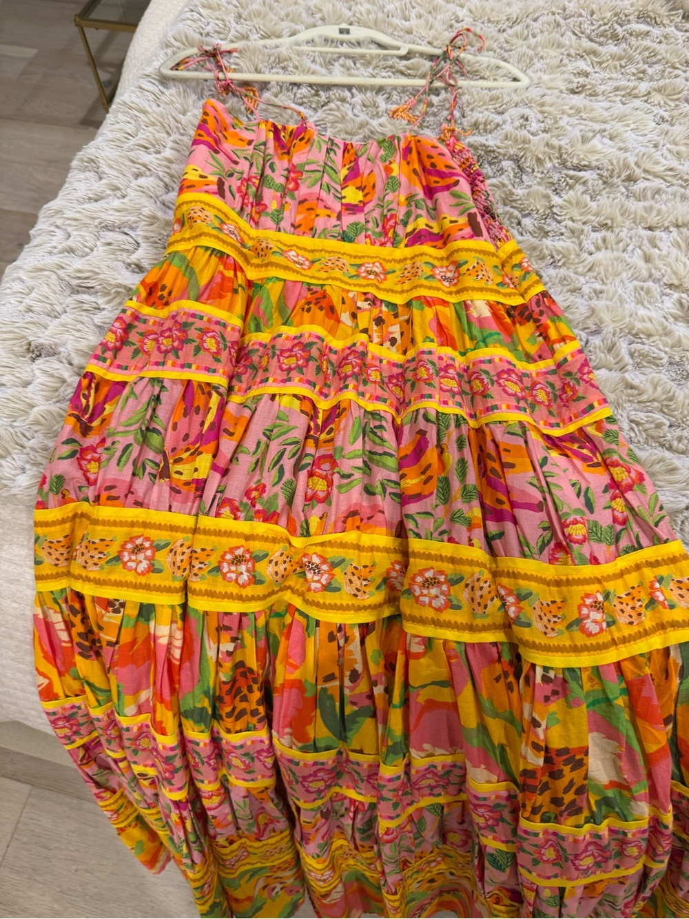 Farm Rio Floral Tiered Spaghetti-Strap Maxi Dress in Pink and Yellow - Picture 2 of 3